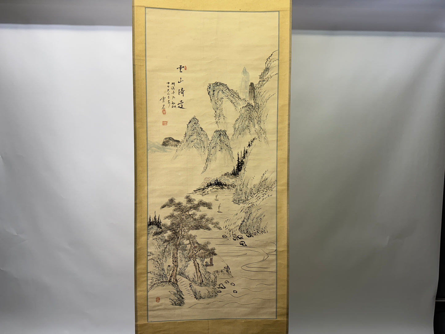 Y9436 KAKEJIKU Landscape signed Meiji period Japan antique hanging scroll art