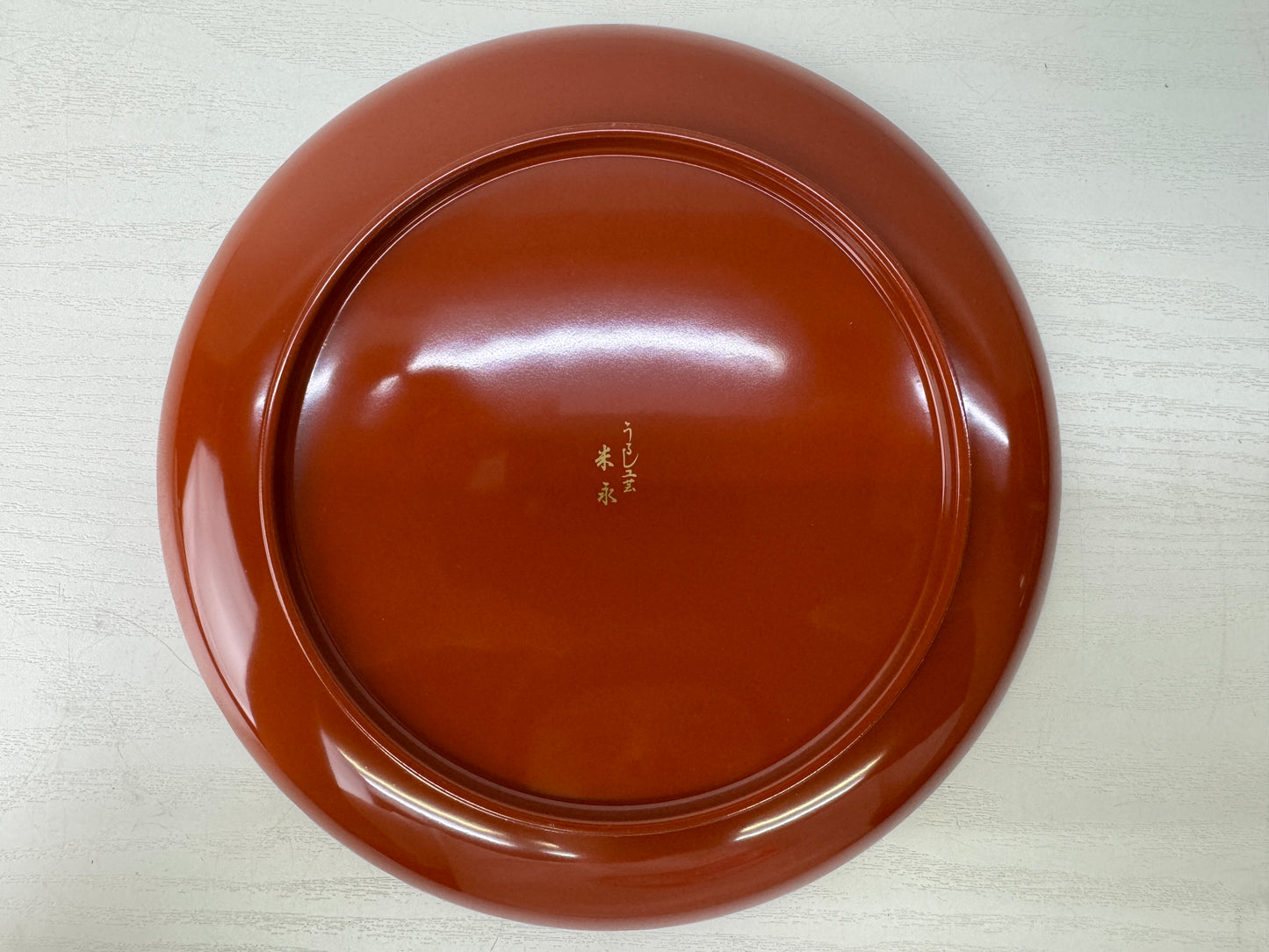 Y9458 DISH Chrysanthemum red black plate set signed box Makie Japan antique