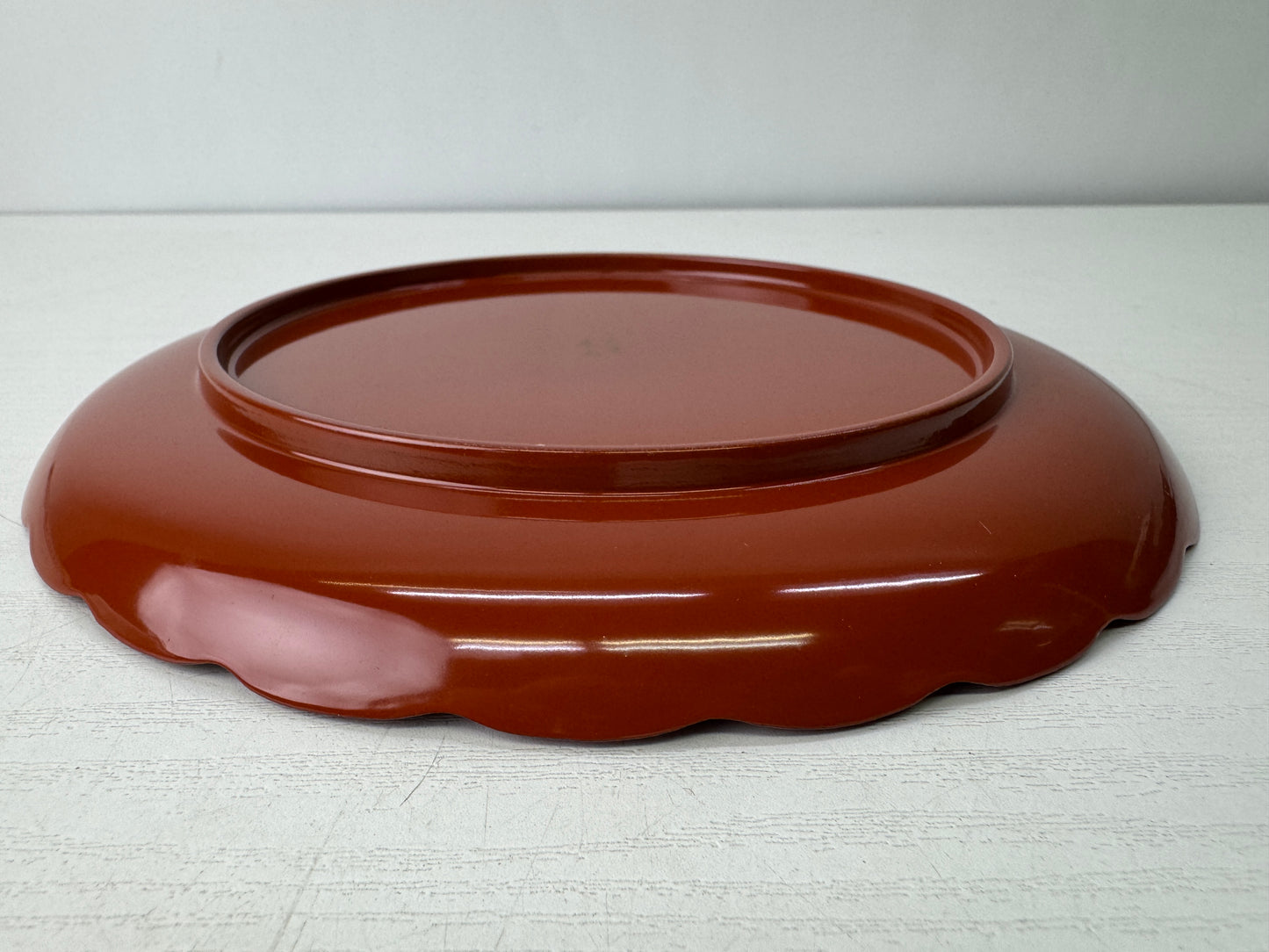 Y9458 DISH Chrysanthemum red black plate set signed box Makie Japan antique