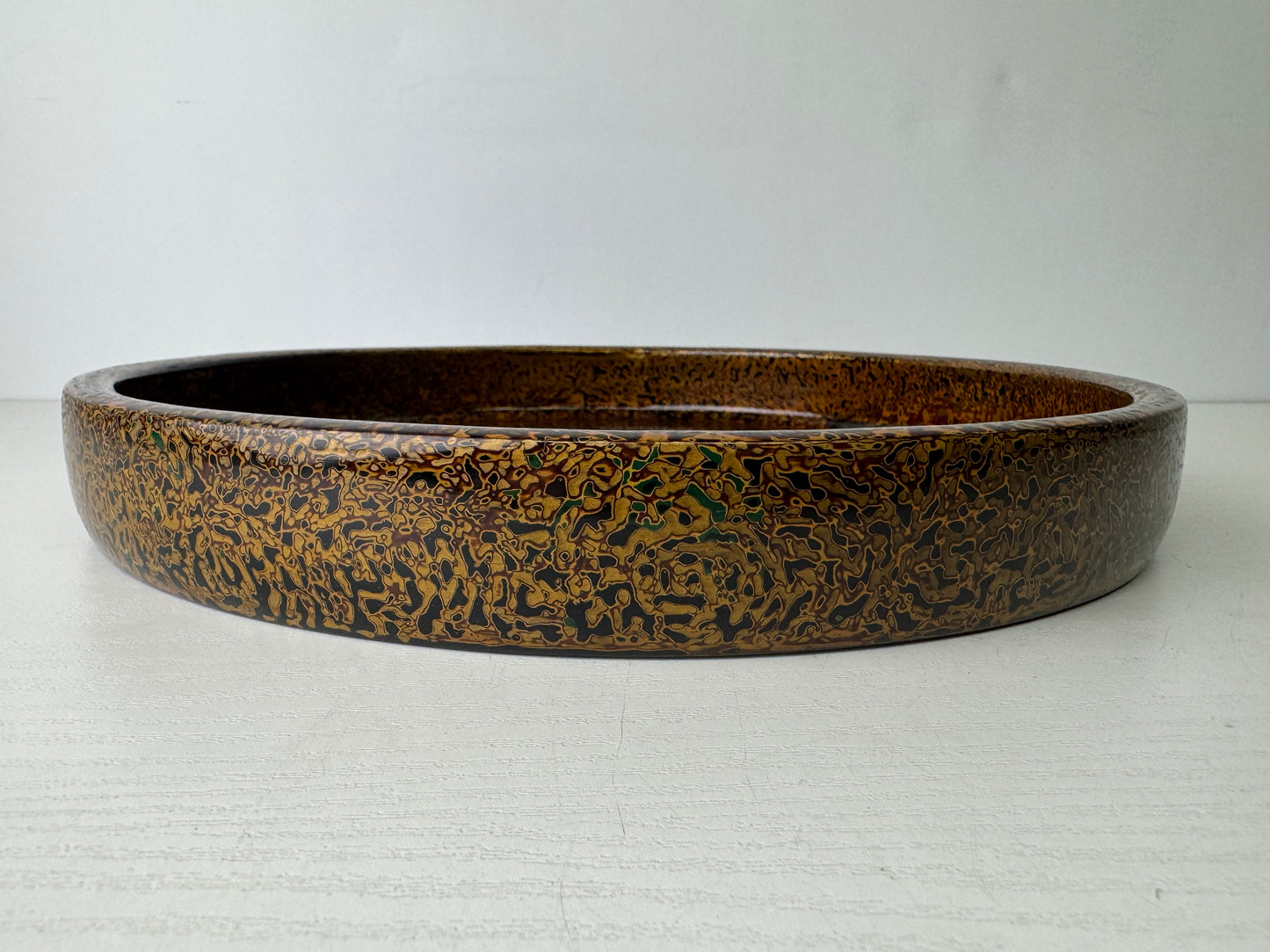Y9471 TRAY Wakasa lacquerware Makie round Obon Ozen Japan antique kitchen table