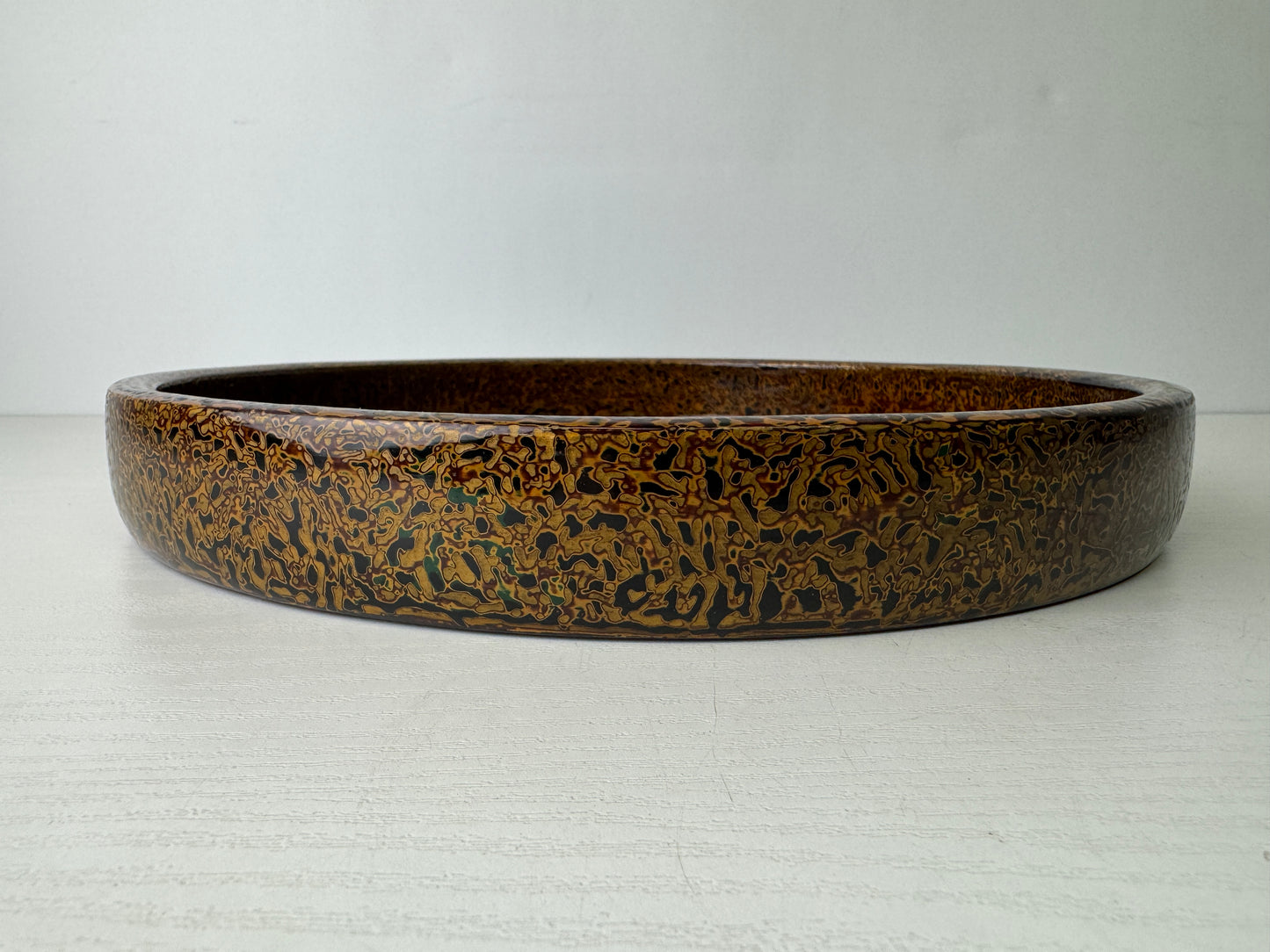Y9471 TRAY Wakasa lacquerware Makie round Obon Ozen Japan antique kitchen table