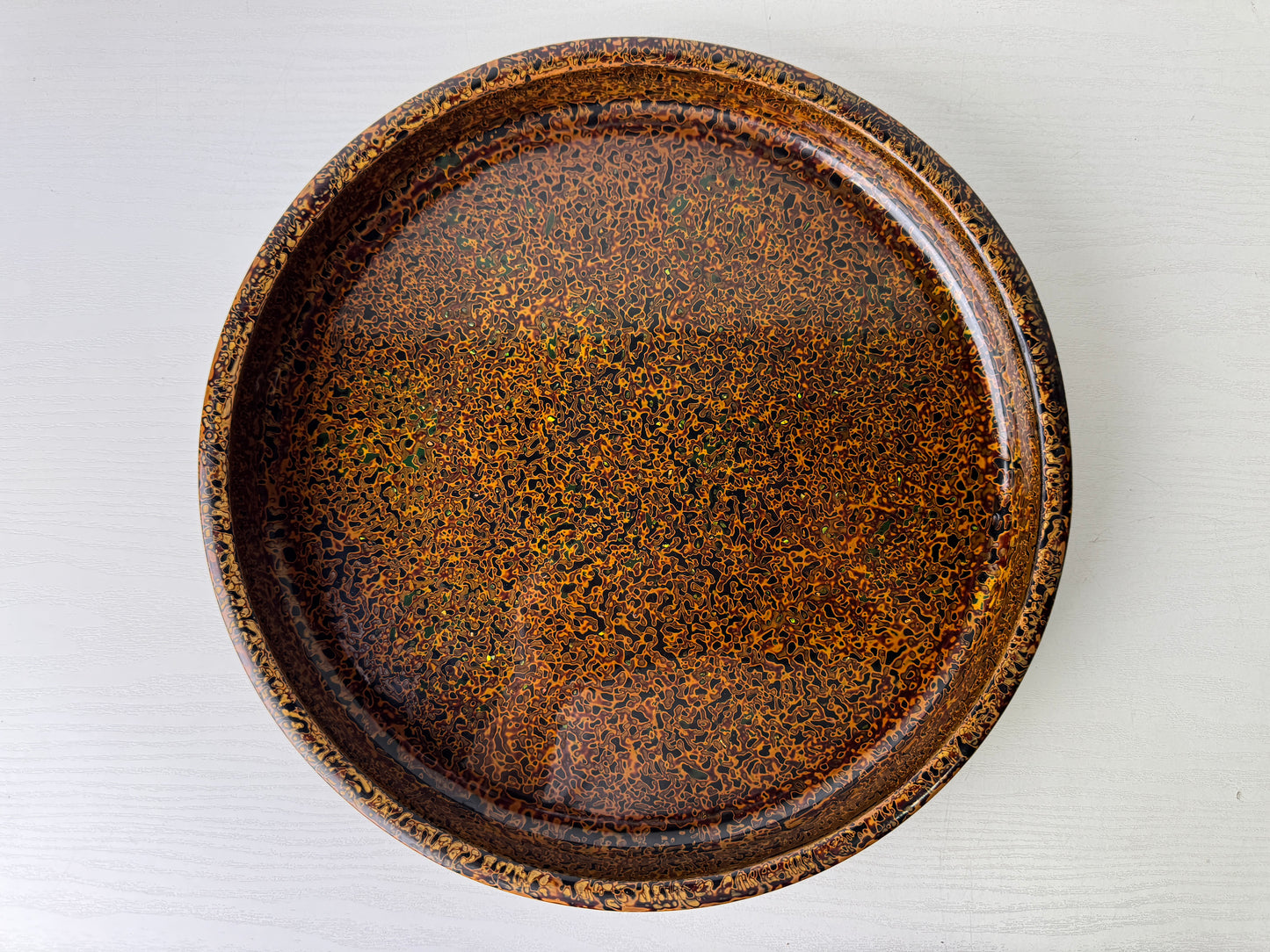 Y9471 TRAY Wakasa lacquerware Makie round Obon Ozen Japan antique kitchen table