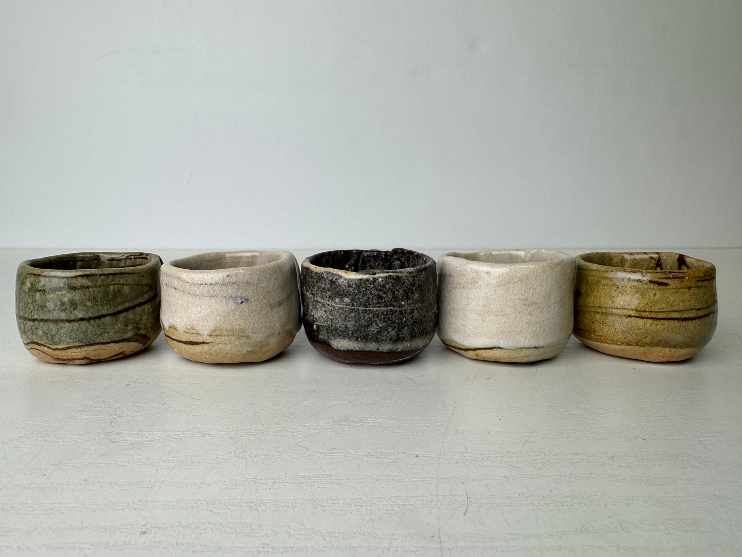 Y9480 CHAWAN Seto-ware Sake cup set of 5 signed box sakazuki Japan antique