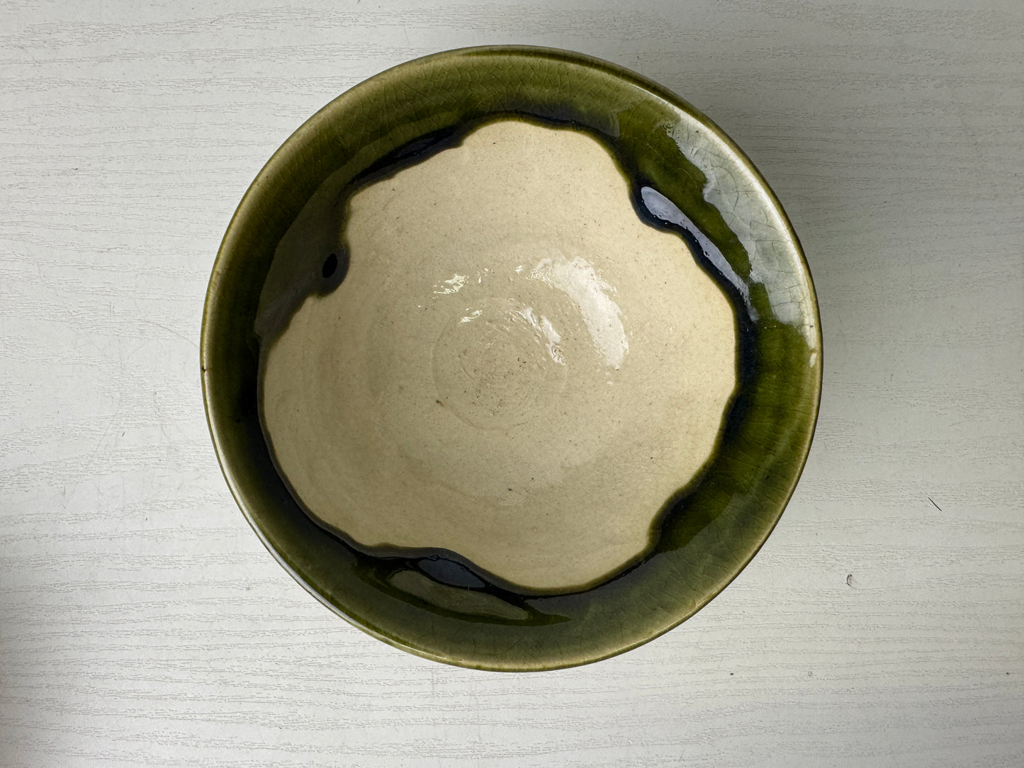 Y9495 CHAWAN Oribe-ware bowl signed box Japan antique tea ceremony pottery cup