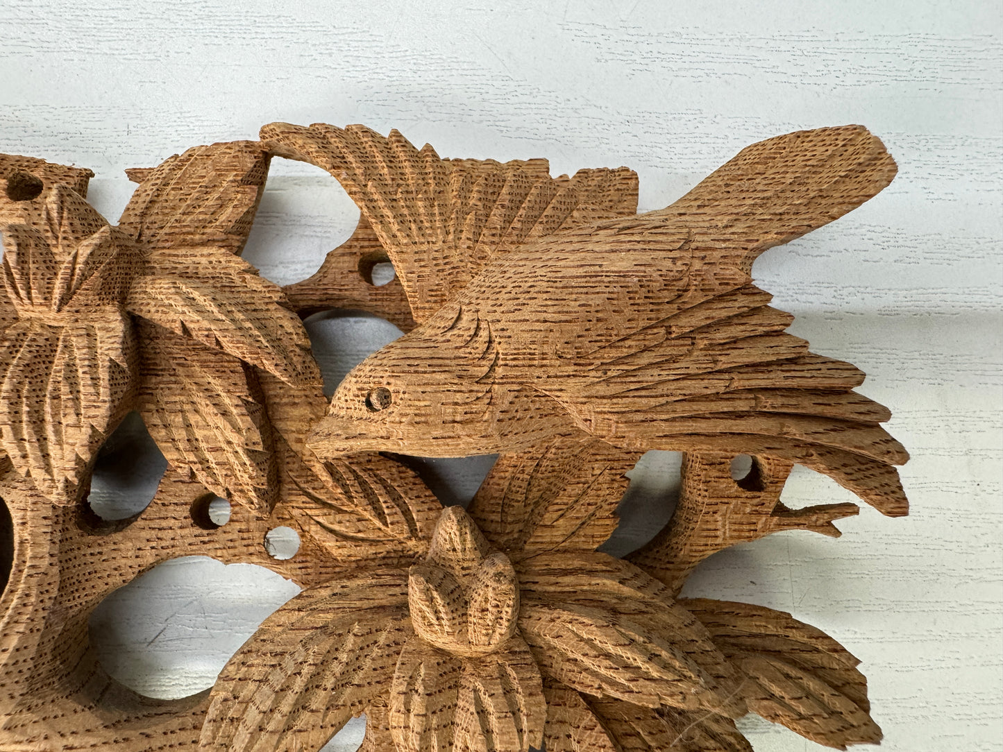 Y9497 RANMA wood carving small Fanlight transom set Bird Flower Japan antique