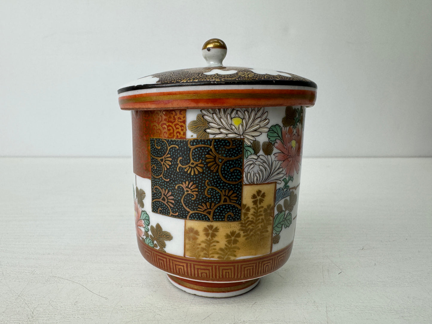 Y9515 YUNOMI Kutani-ware cup lid signed box Japan antique Sencha tea ceremony