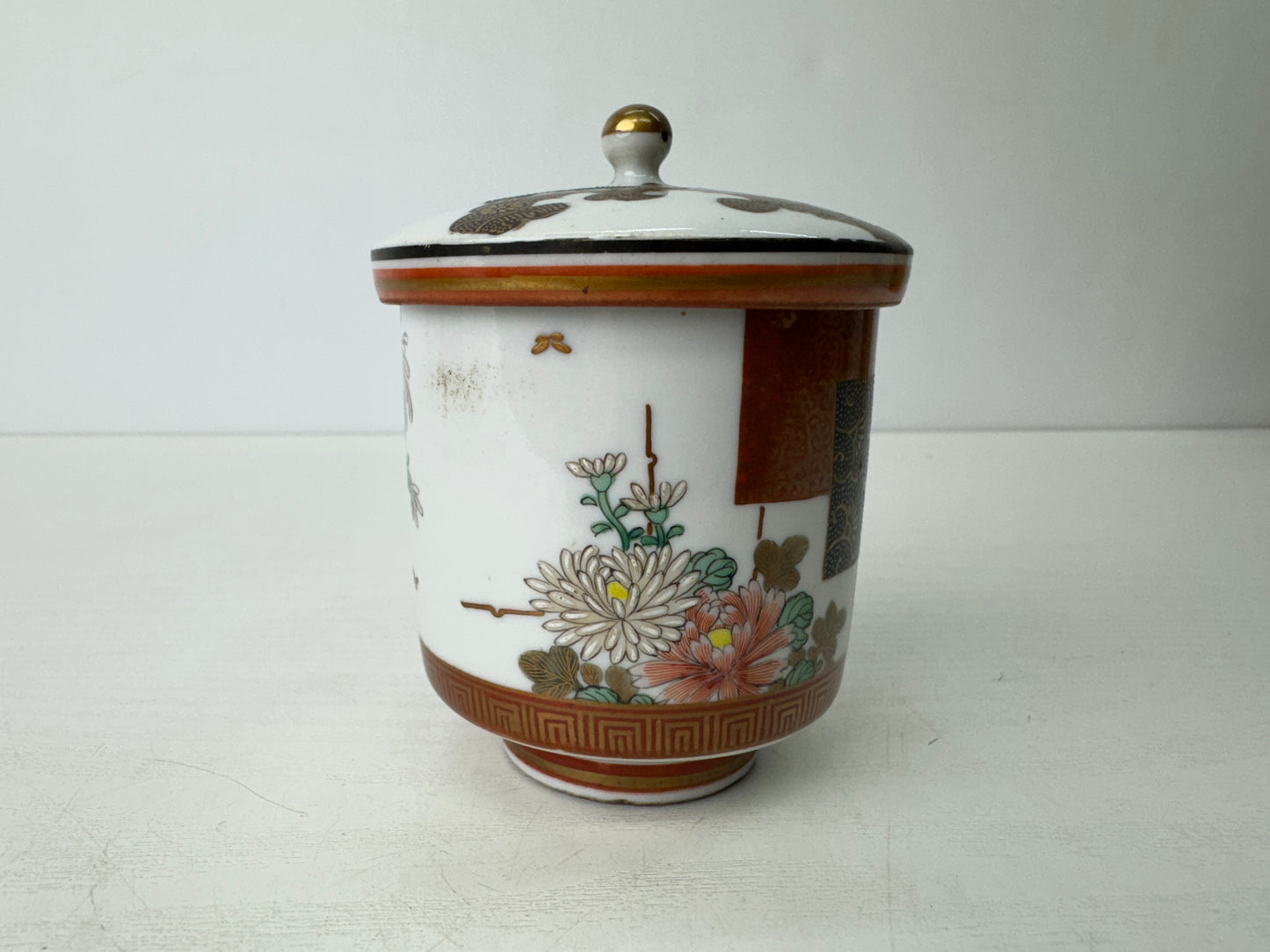Y9515 YUNOMI Kutani-ware cup lid signed box Japan antique Sencha tea ceremony