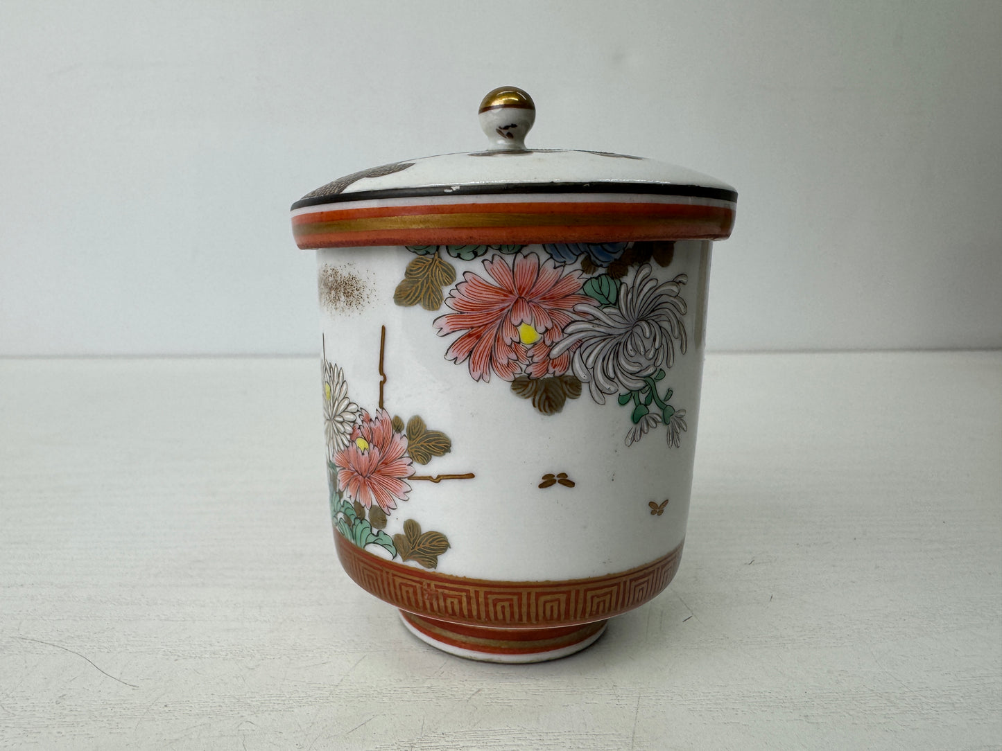 Y9515 YUNOMI Kutani-ware cup lid signed box Japan antique Sencha tea ceremony