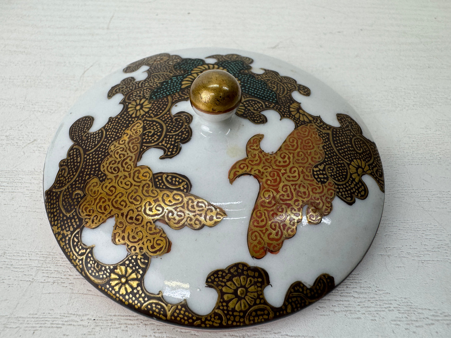 Y9515 YUNOMI Kutani-ware cup lid signed box Japan antique Sencha tea ceremony