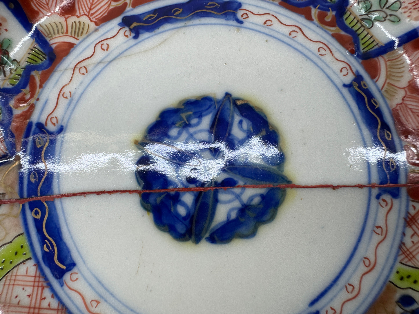 Y9517 DISH Imari-ware small plate kintsugi color picture Japan antique tableware