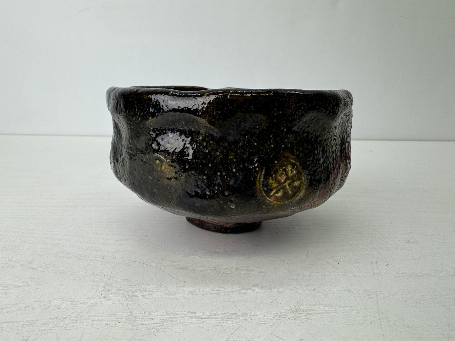 Y9518 CHAWAN Raku-ware bowl signed Sekishun Japan antique tea ceremony pottery