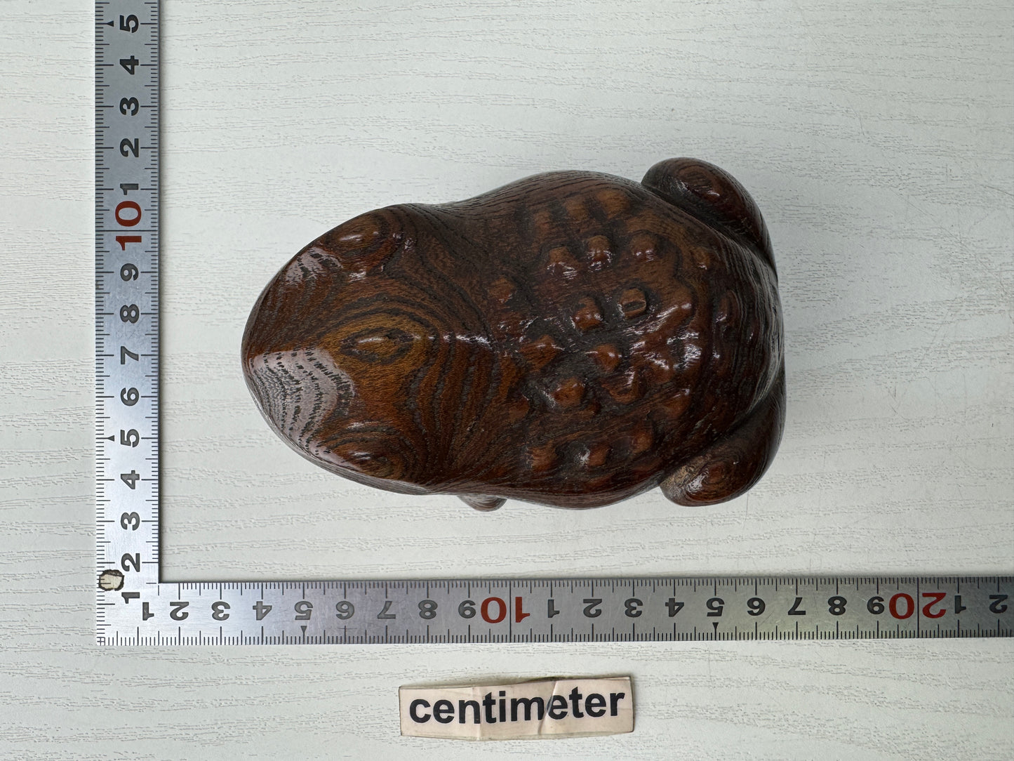 Y9557 OKIMONO Zelkova wood carving Frog figure figurine signed Japan antique