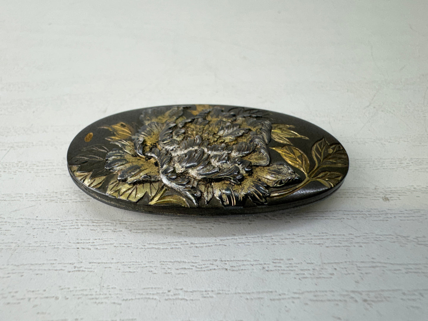 Y9560 OBIDOME Flower Sash clip brooch signed Japan antique kimono accessory