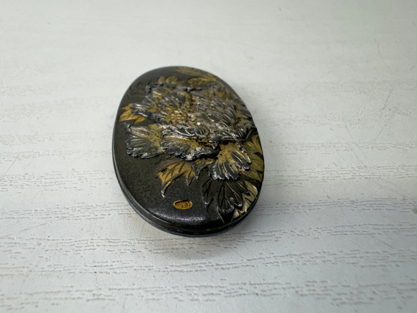 Y9560 OBIDOME Flower Sash clip brooch signed Japan antique kimono accessory