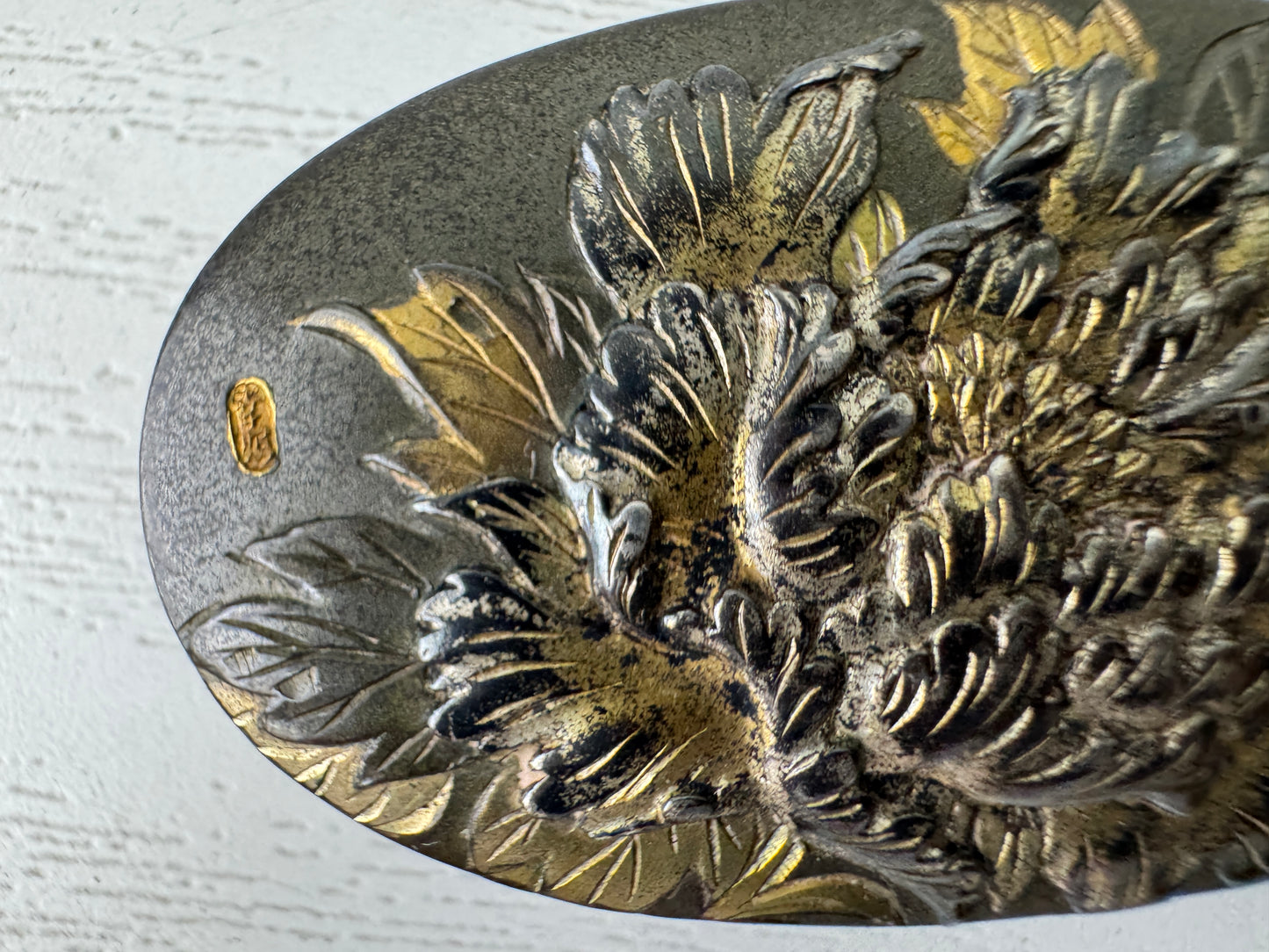 Y9560 OBIDOME Flower Sash clip brooch signed Japan antique kimono accessory