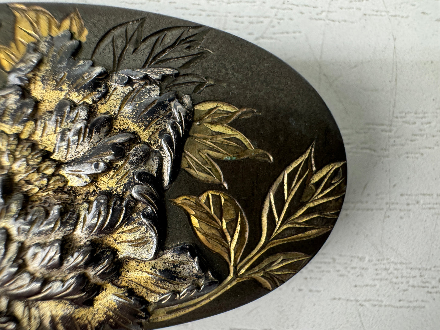 Y9560 OBIDOME Flower Sash clip brooch signed Japan antique kimono accessory