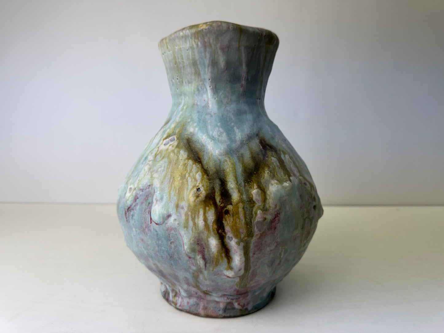 Y9568 FLOWER VASE Mino-ware signed box Japan ikebana floral arrangement interior