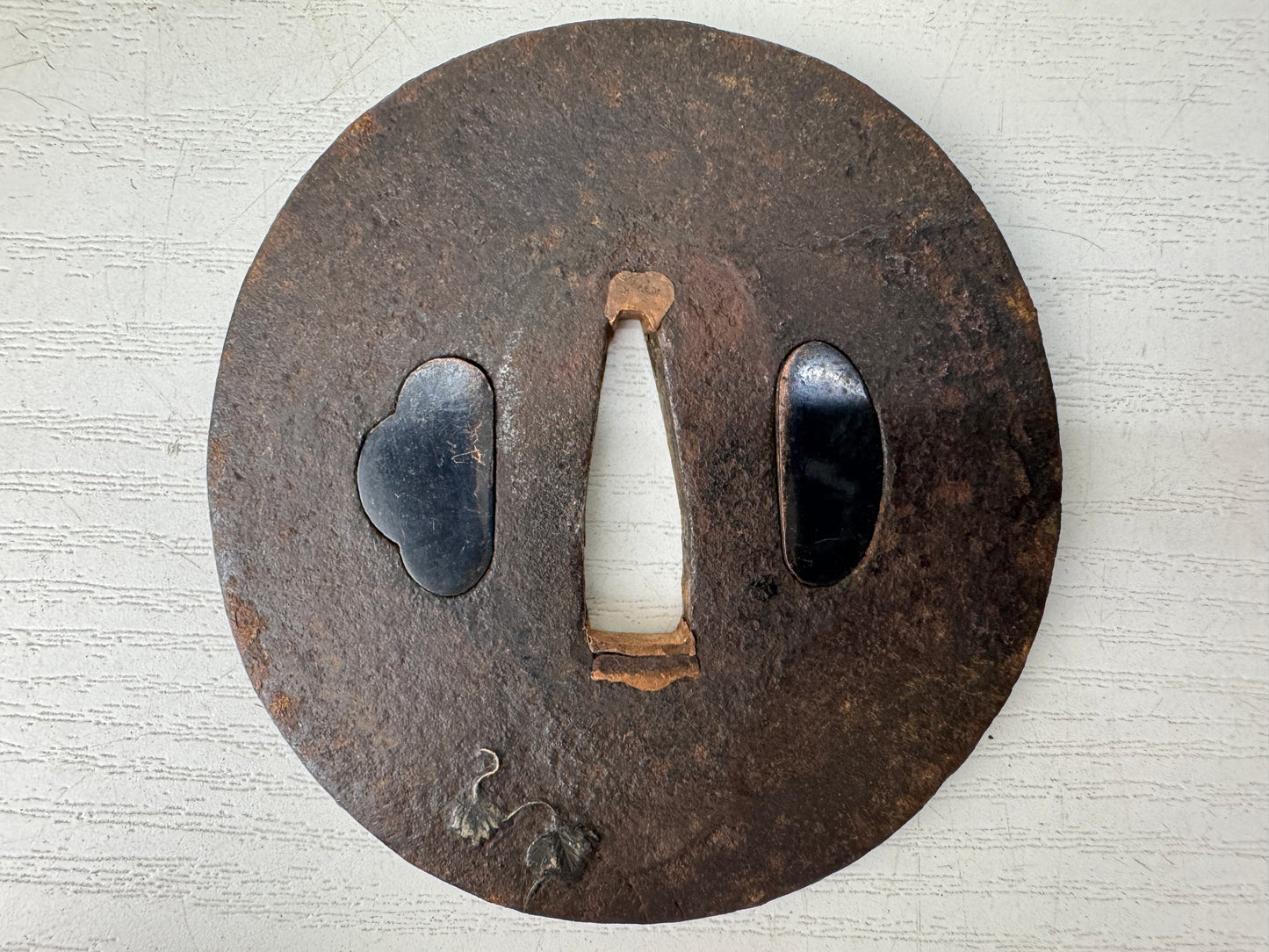Y9577 TSUBA Iron sword guard Leaves Japan samurai katana antique koshirae edo