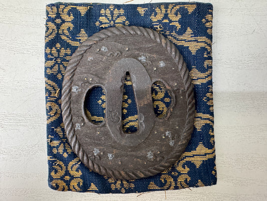 Y9578 TSUBA Iron sword guard signed Japan samurai katana antique koshirae edo