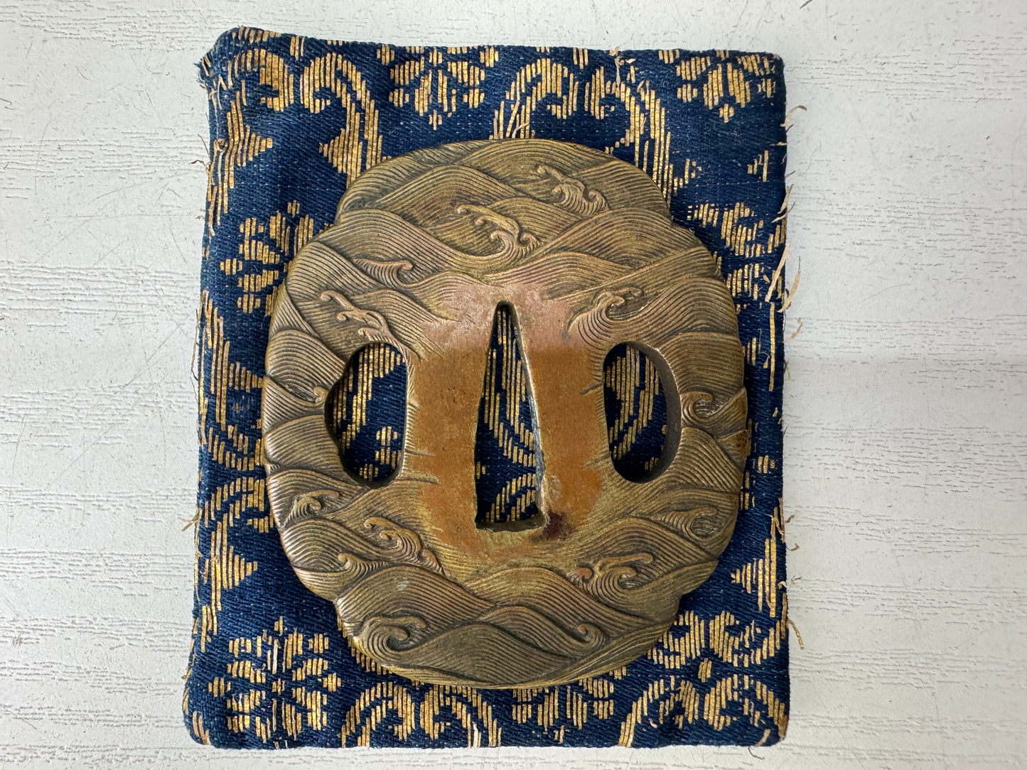 Y9579 TSUBA Iron sword guard bag Japan samurai katana antique koshirae edo bushi