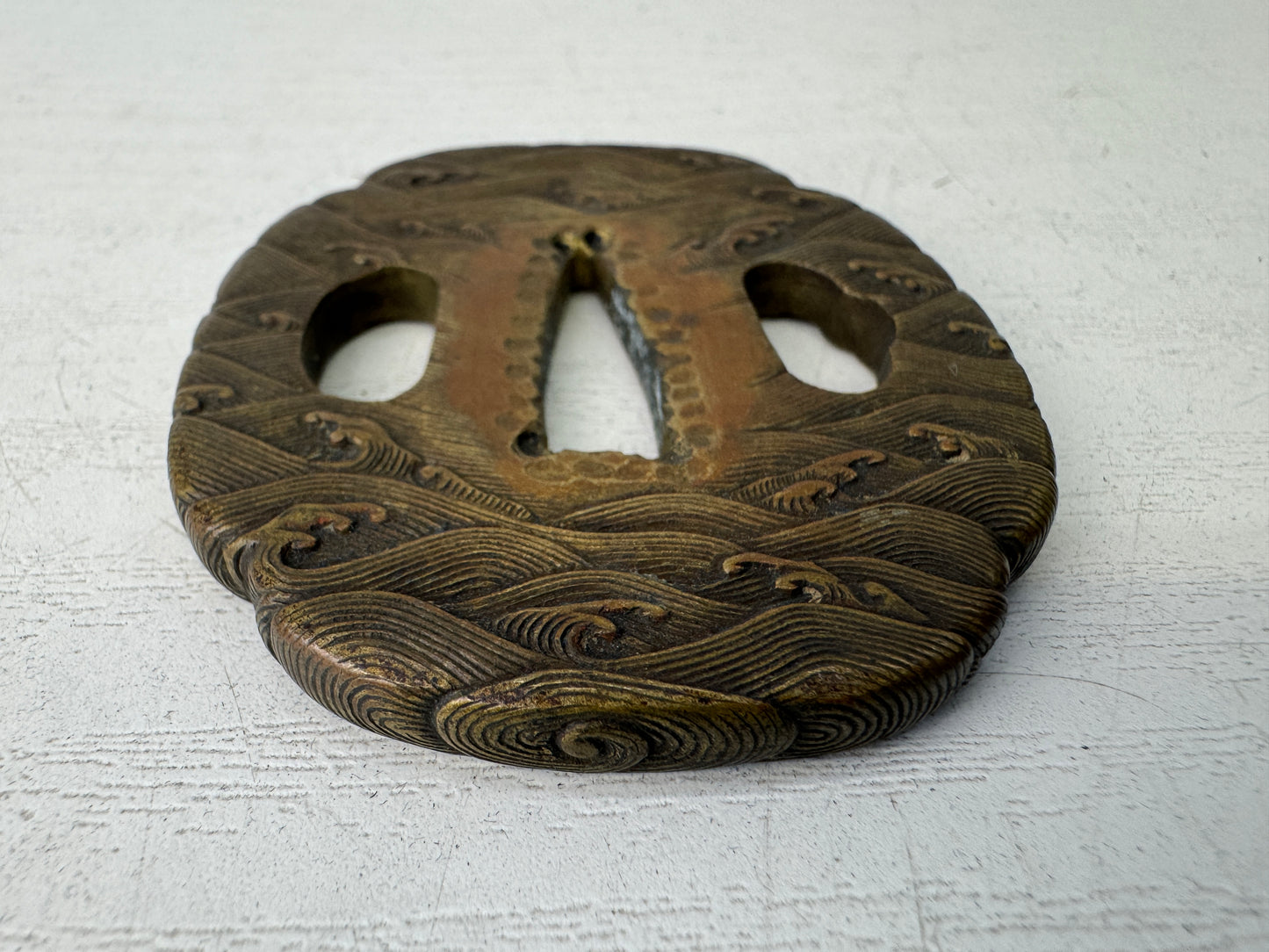 Y9579 TSUBA Iron sword guard bag Japan samurai katana antique koshirae edo bushi
