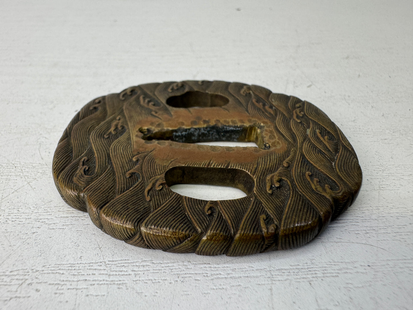 Y9579 TSUBA Iron sword guard bag Japan samurai katana antique koshirae edo bushi