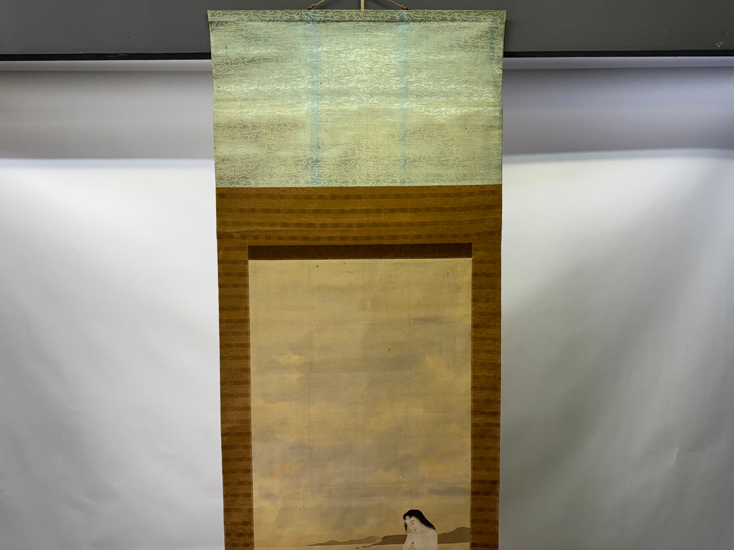 Y9586 KAKEJIKU Beautiful woman signed box Japan antique hanging scroll interior