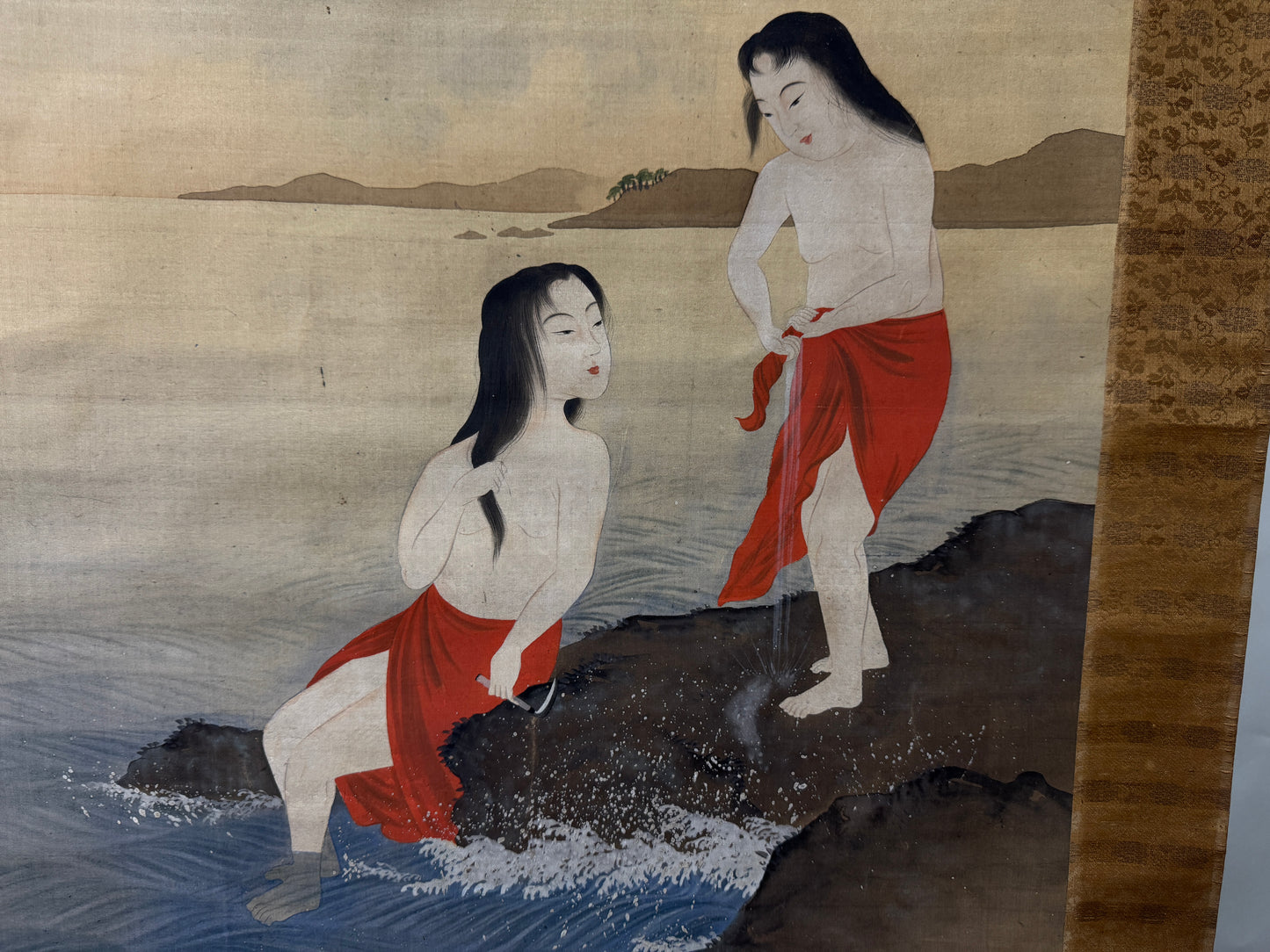 Y9586 KAKEJIKU Beautiful woman signed box Japan antique hanging scroll interior