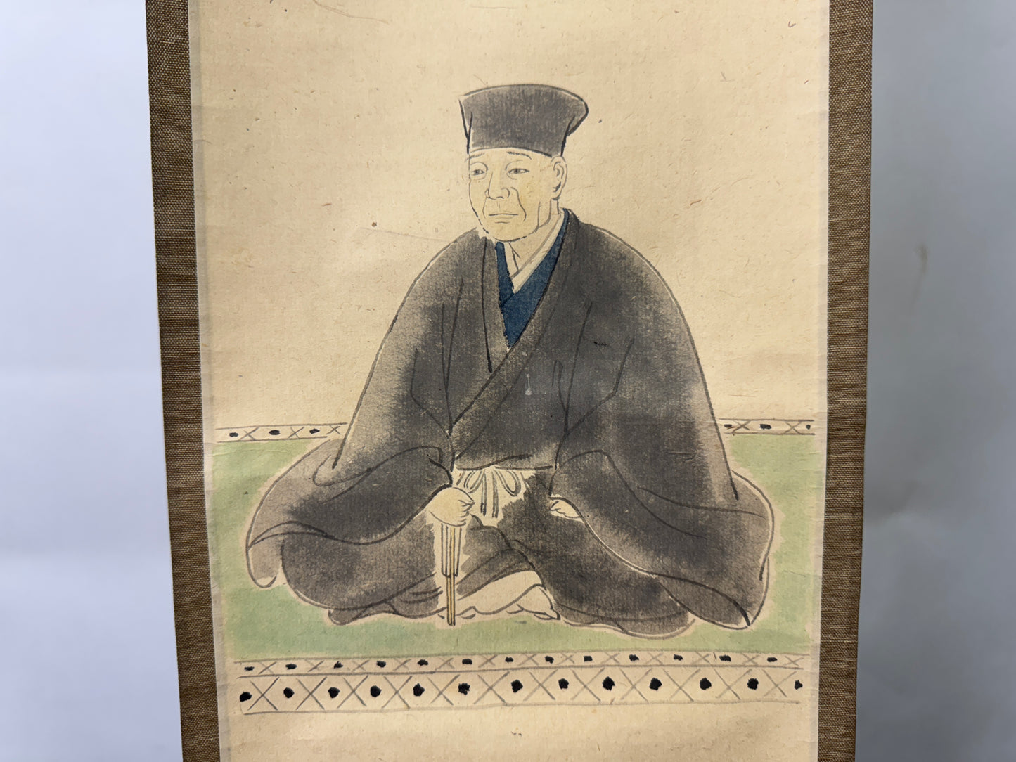 Y9588 KAKEJIKU Sen no Rikyu portrait signed box Japan antique hanging scroll art