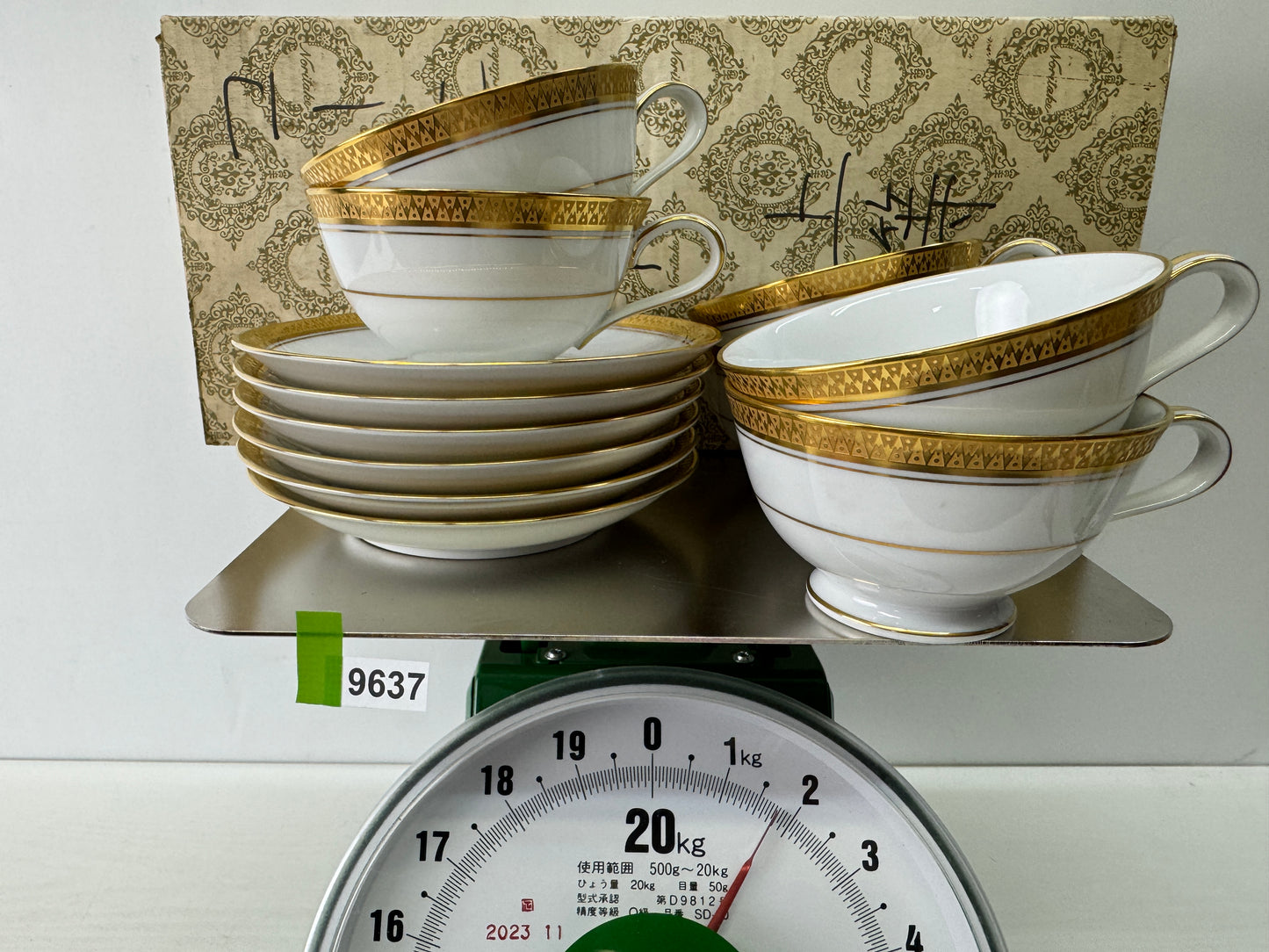 Y9637 CHAWAN NORITAKE Gold-leaf Cup Saucer set of 6 box Japan antique tableware