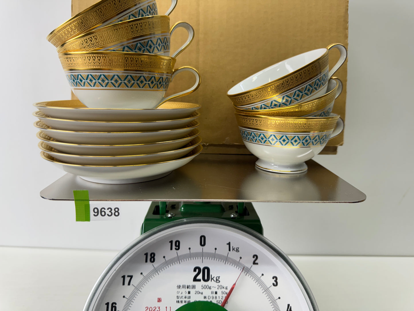 Y9638 CHAWAN NORITAKE Gold-leaf Cup Saucer set of 6 box Japan antique tableware