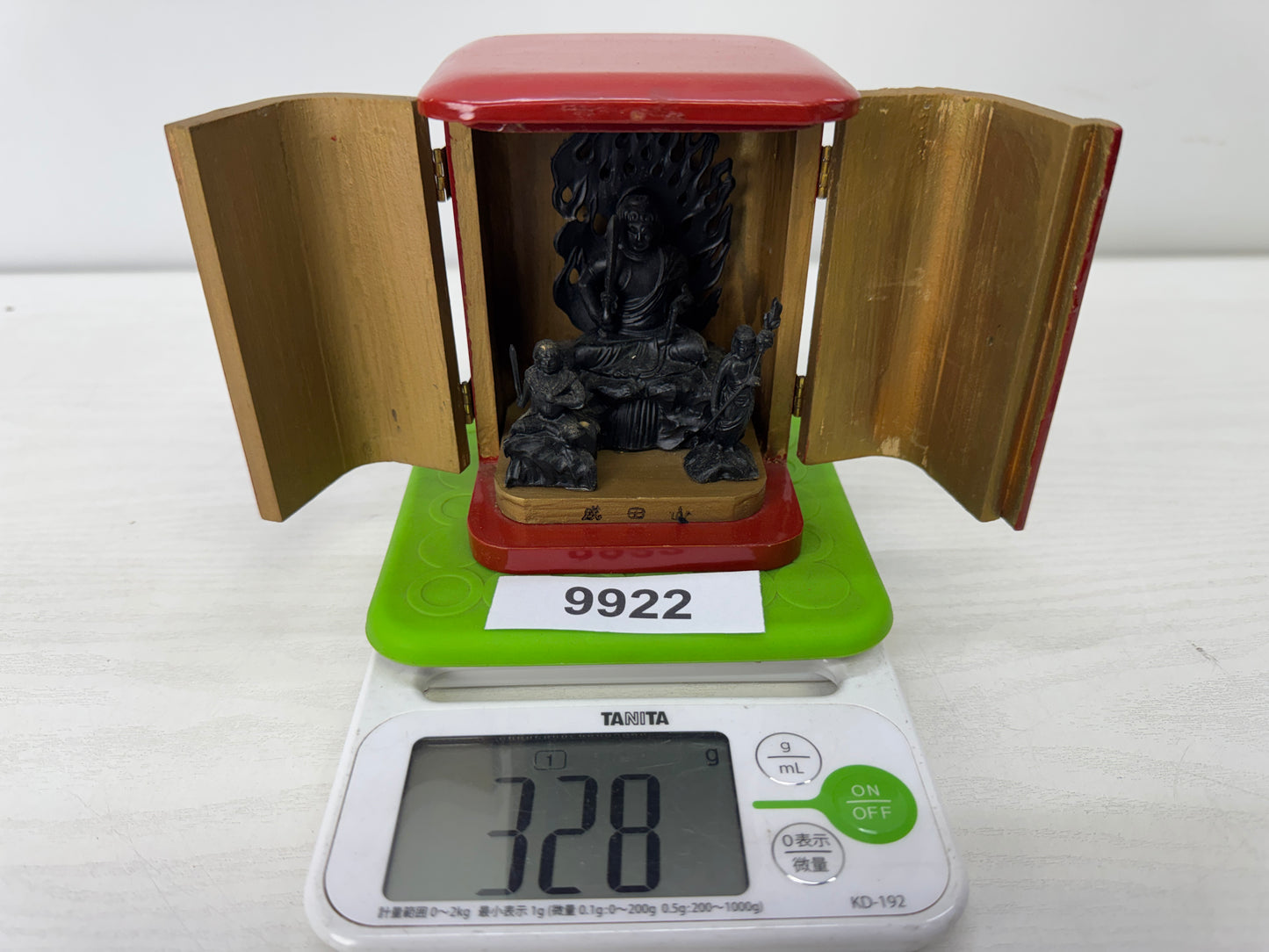 Y9922 STATUE small metal Fudo Sanzonzo Acala Triad shrine Japan antique Buddhism