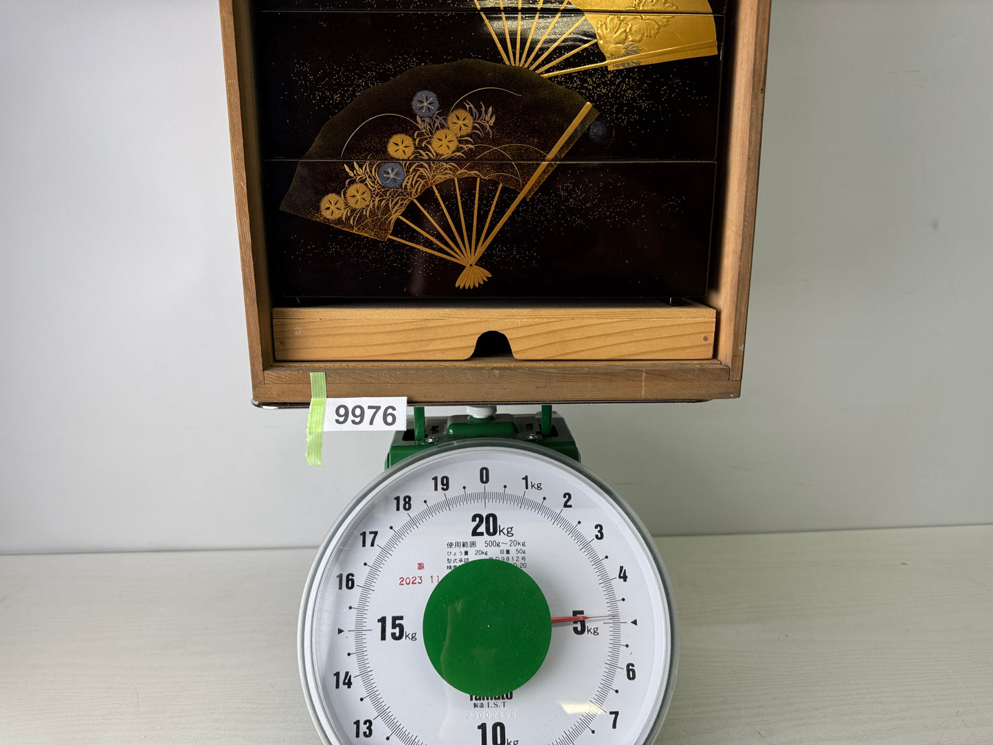 Y9976 BOX Wajima lacquer 5-tiered container Fan Makie Japan antique kitchen