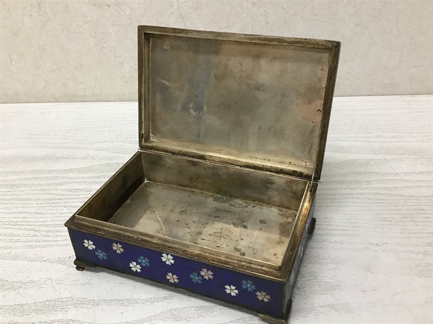 Y2249 BOX cloisonne ware accessory case flowers birds Japanese antique decor
