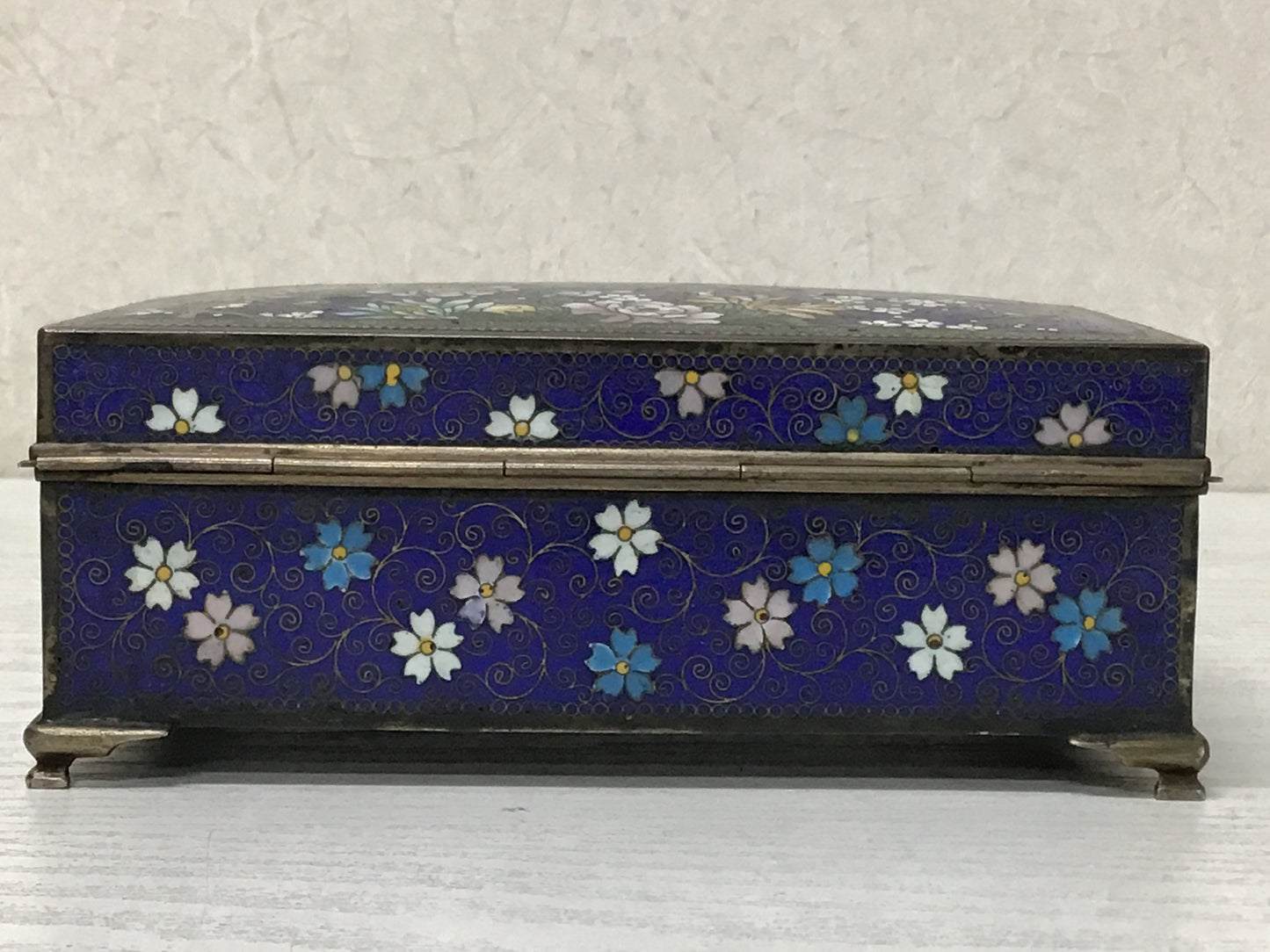 Y2249 BOX cloisonne ware accessory case flowers birds Japanese antique decor