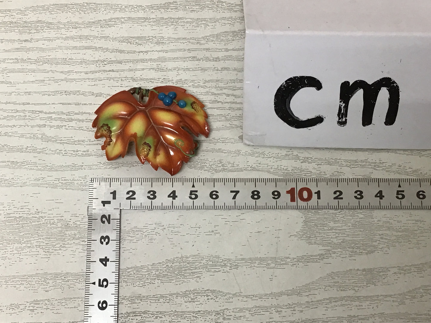 Y2285 OBIDOME Pottery Leaf Sash Clip brooch signed box Japanese Kimono antique
