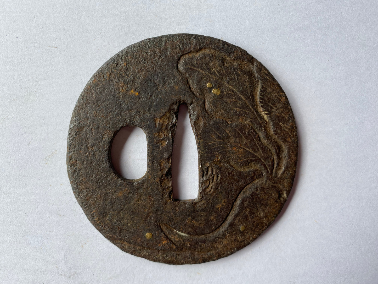Y2315 TSUBA sword guard leaf inlay Japanese samurai katana antique koshirae edo