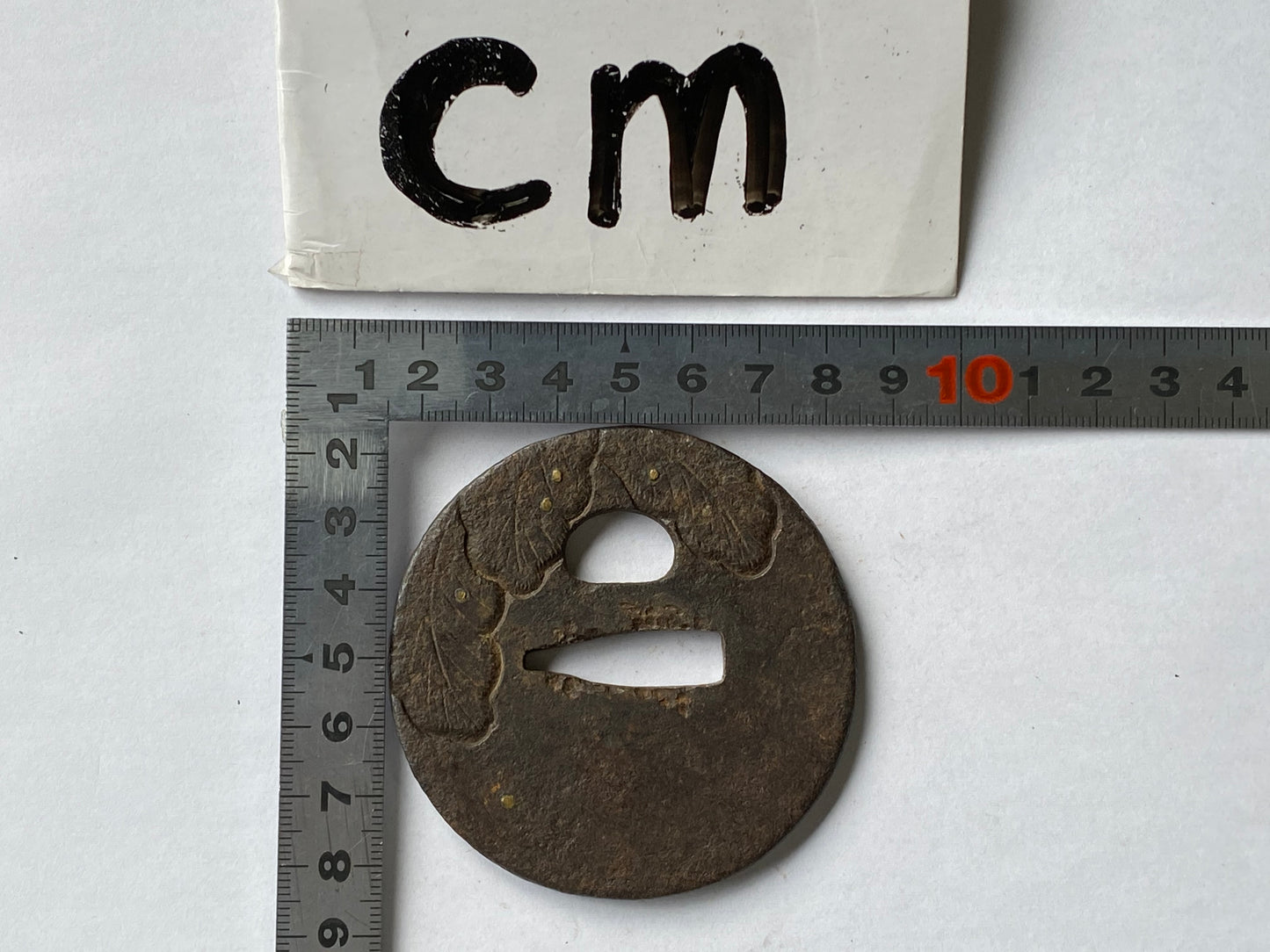 Y2315 TSUBA sword guard leaf inlay Japanese samurai katana antique koshirae edo