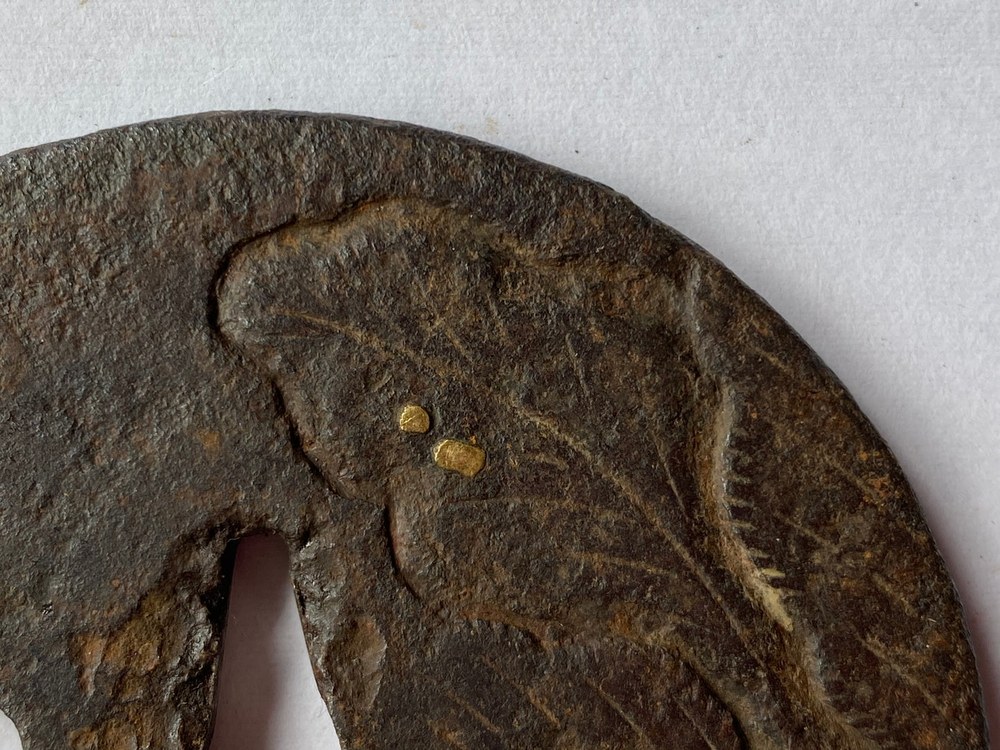 Y2315 TSUBA sword guard leaf inlay Japanese samurai katana antique koshirae edo