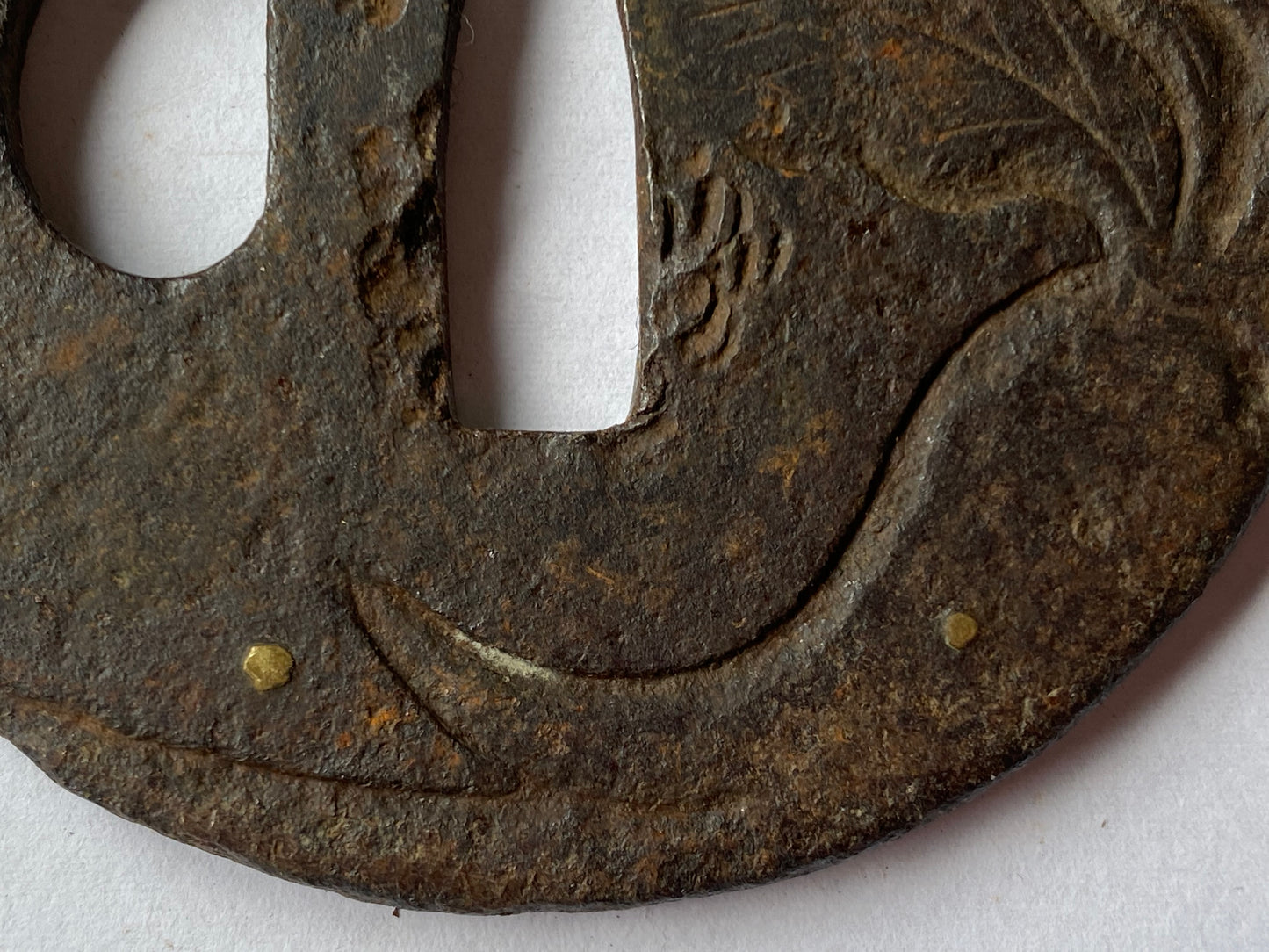 Y2315 TSUBA sword guard leaf inlay Japanese samurai katana antique koshirae edo
