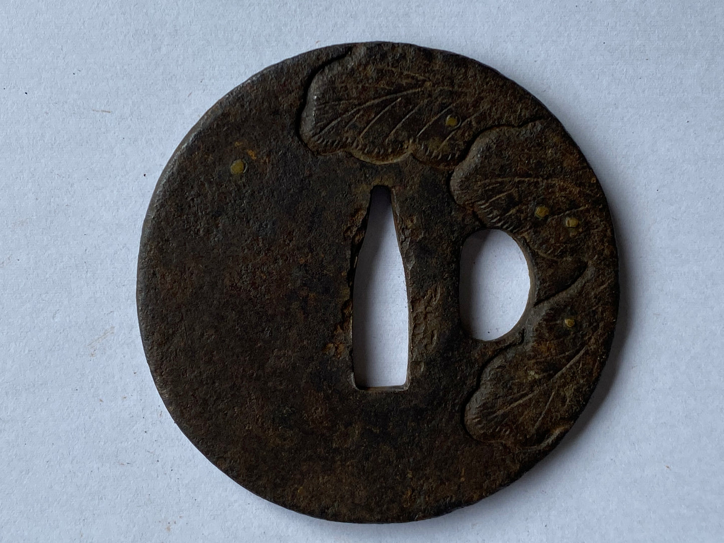 Y2315 TSUBA sword guard leaf inlay Japanese samurai katana antique koshirae edo