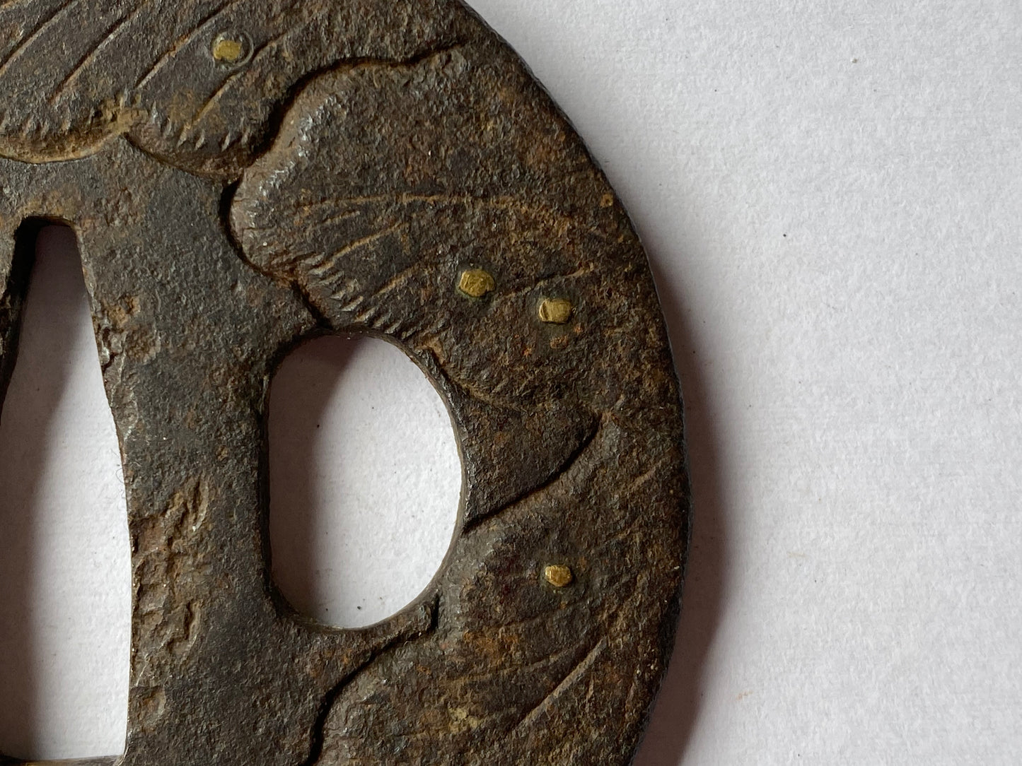 Y2315 TSUBA sword guard leaf inlay Japanese samurai katana antique koshirae edo