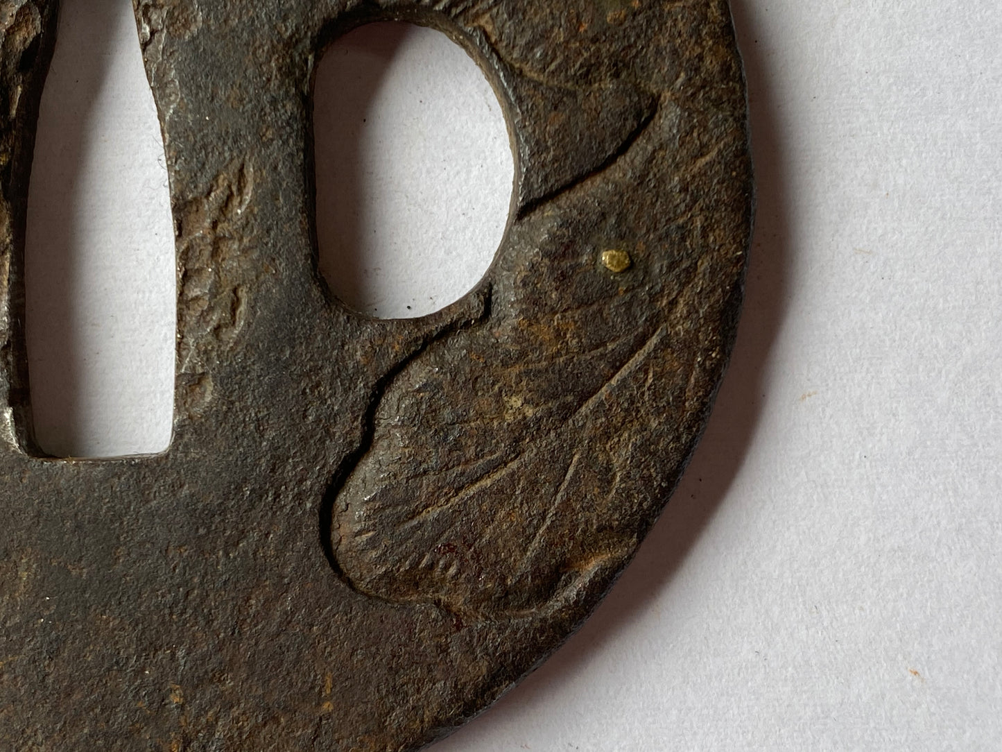 Y2315 TSUBA sword guard leaf inlay Japanese samurai katana antique koshirae edo