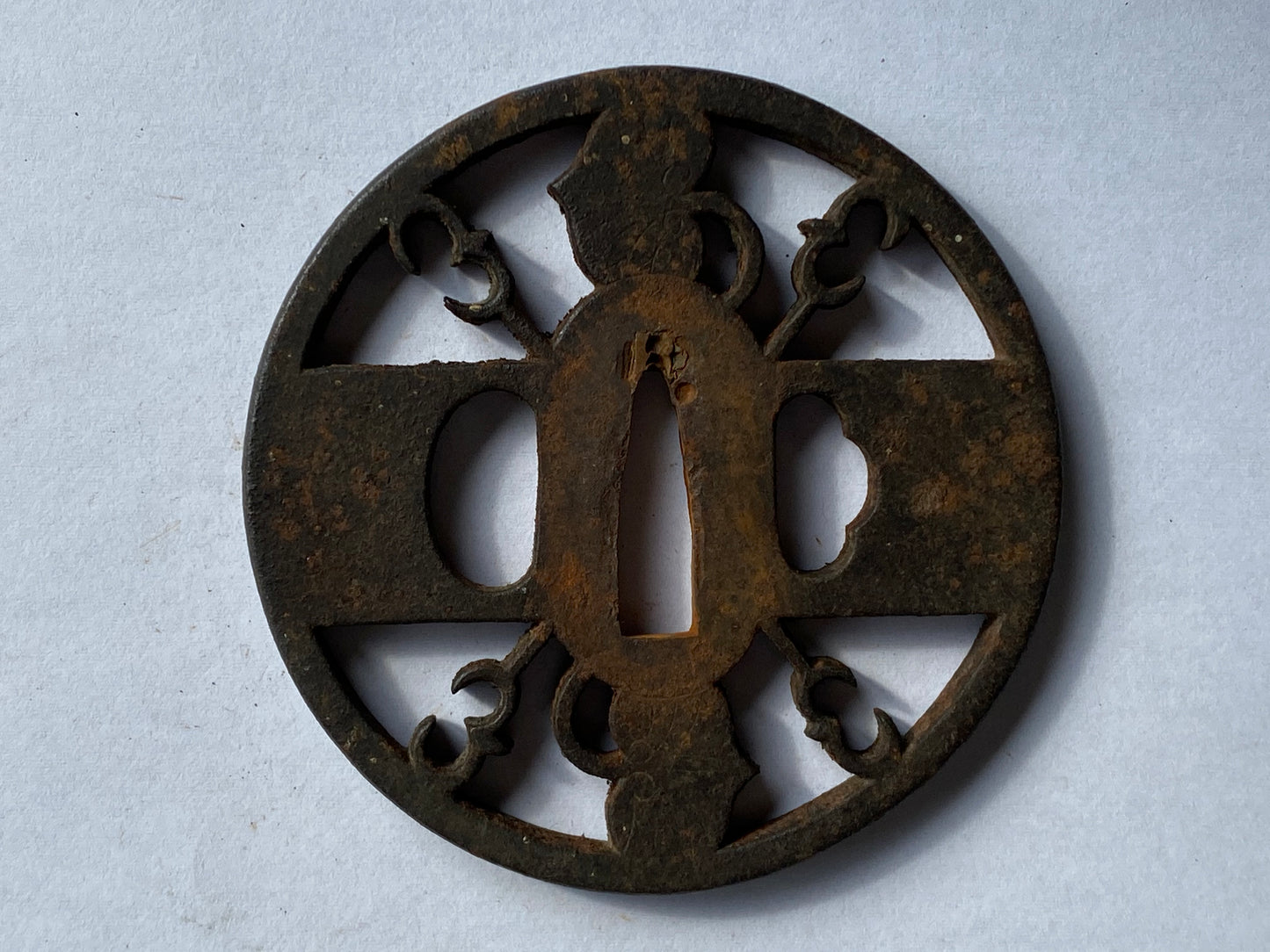 Y2316 TSUBA Iron sword guard openwork Japan samurai katana antique koshirae edo