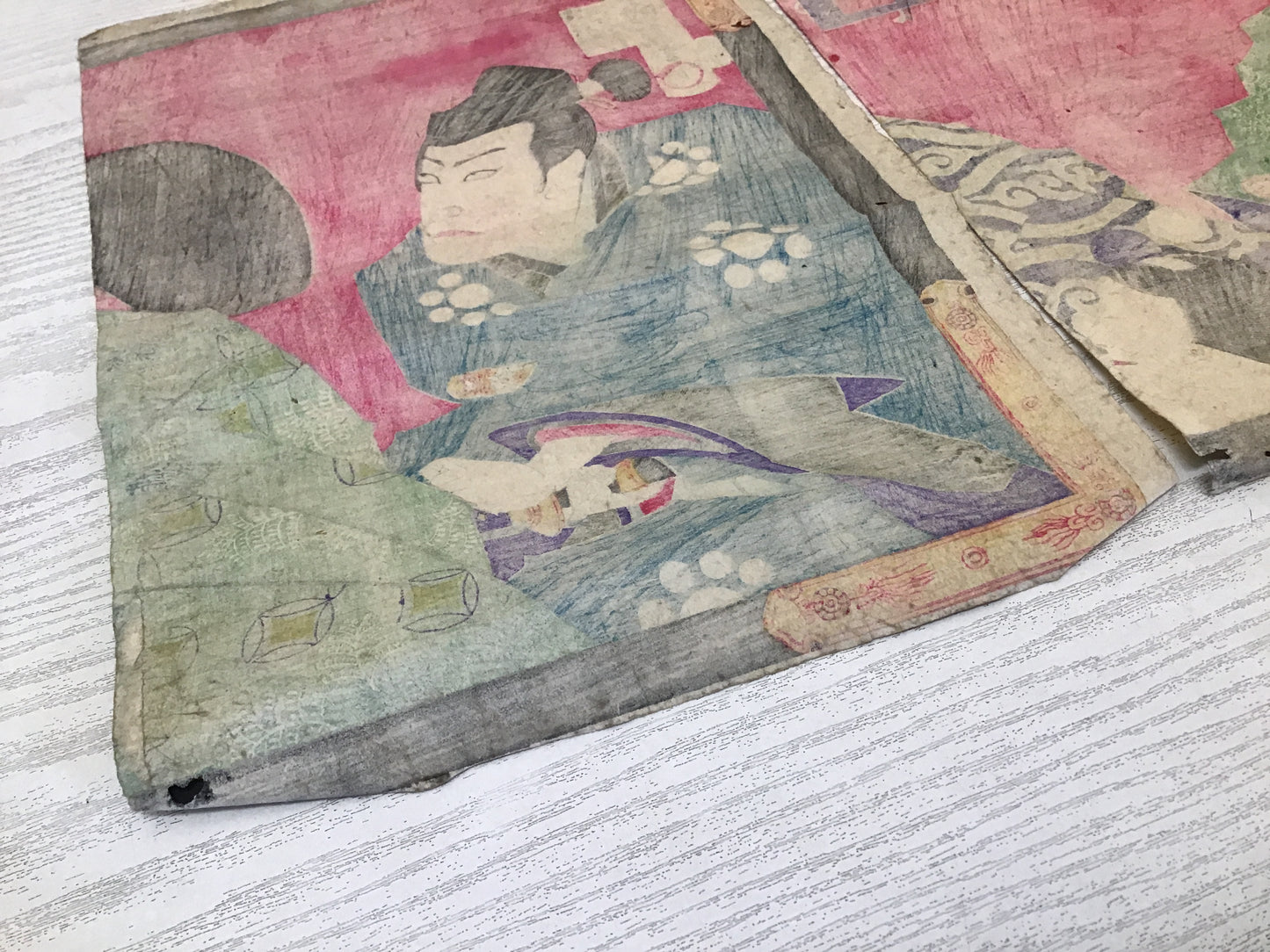 Y2449 WOODBLOCK PRINT Kunichika Kabuki 3 pieces Japanese Ukiyoe vintage painting