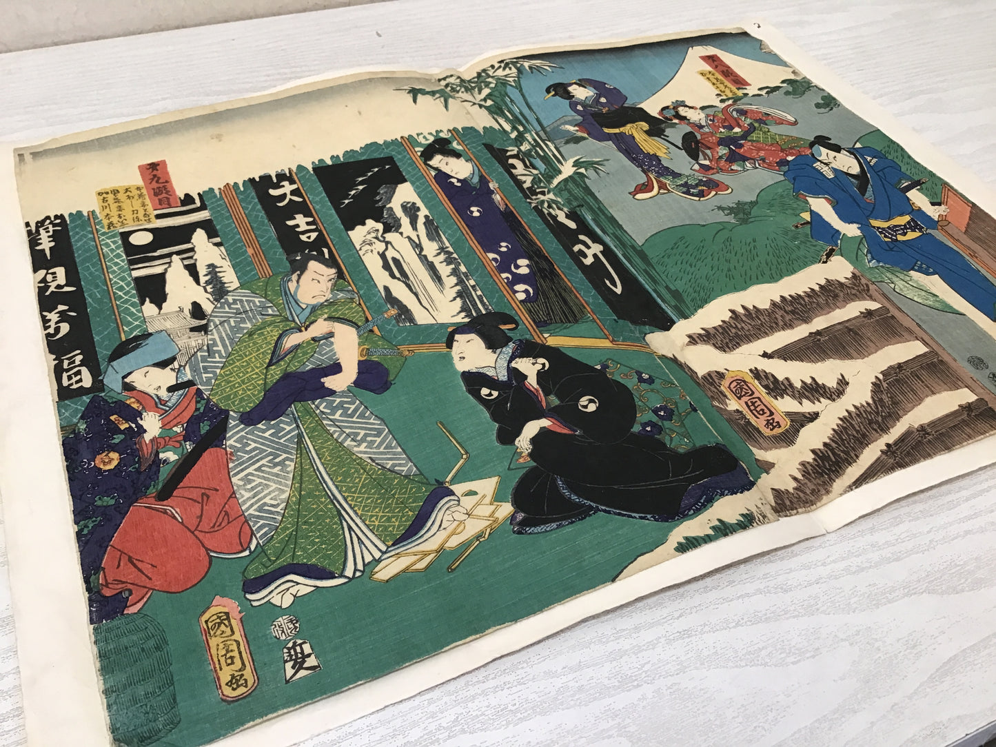 Y2456 WOODBLOCK PRINT Kunichika 2 pieces Japanese Ukiyoe vintage painting