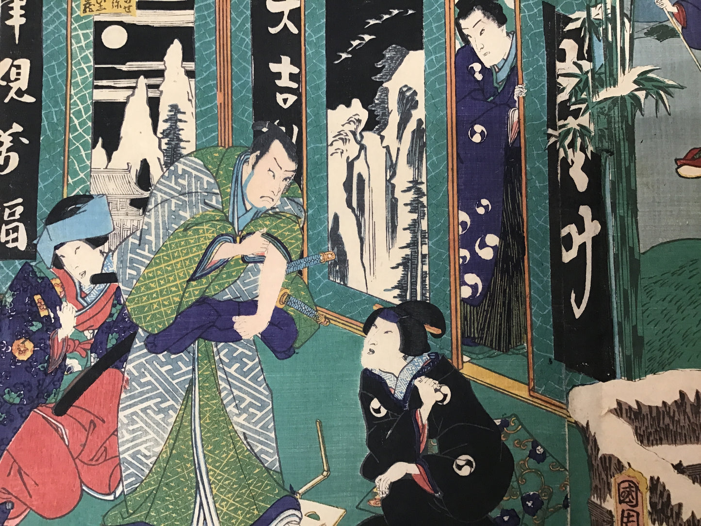 Y2456 WOODBLOCK PRINT Kunichika 2 pieces Japanese Ukiyoe vintage painting