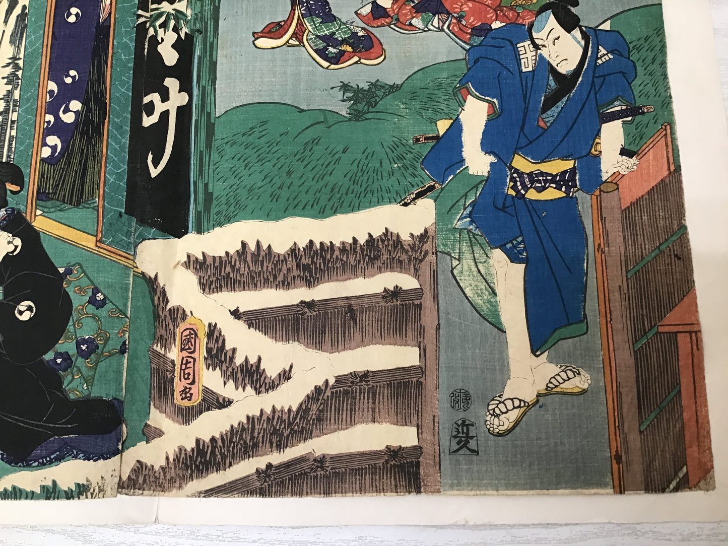Y2456 WOODBLOCK PRINT Kunichika 2 pieces Japanese Ukiyoe vintage painting