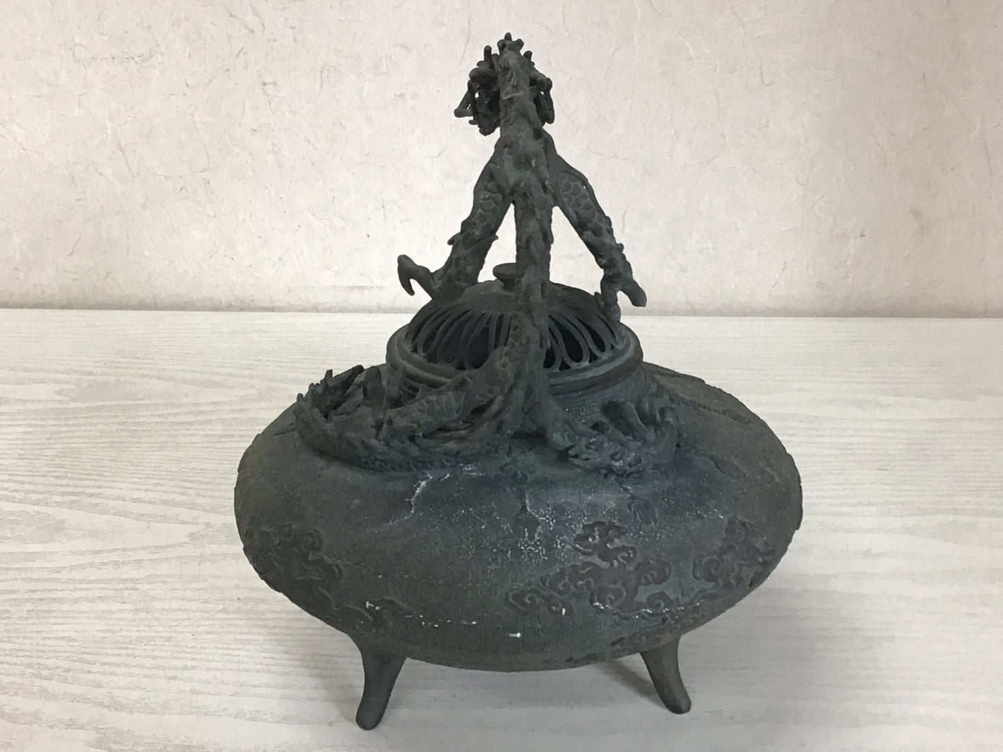 Y2493 KOURO Copper Dragon signed Japan antique Incense Burner fragrance aroma