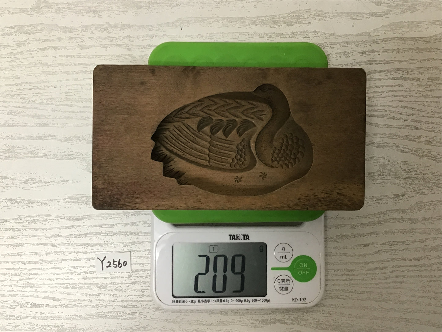 Y2560 KASHIGATA Crane pattern Japanese vintage Wooden Pastry Mold wagashi